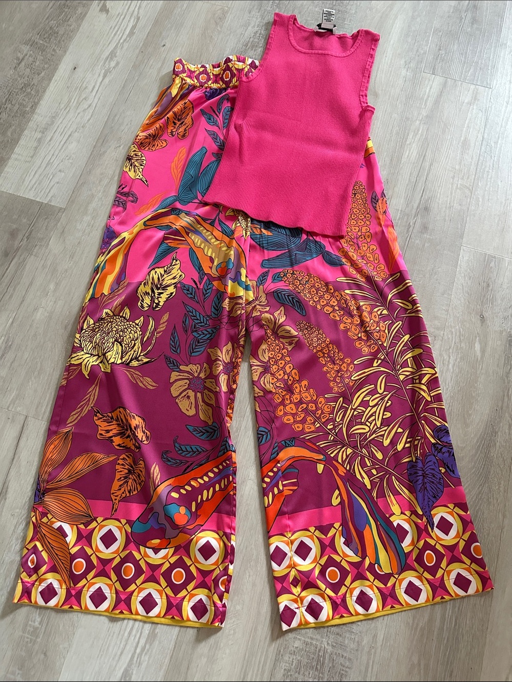 Rachel Zoe Pink and Yellow Patterned Wide-Leg Jumpsuit